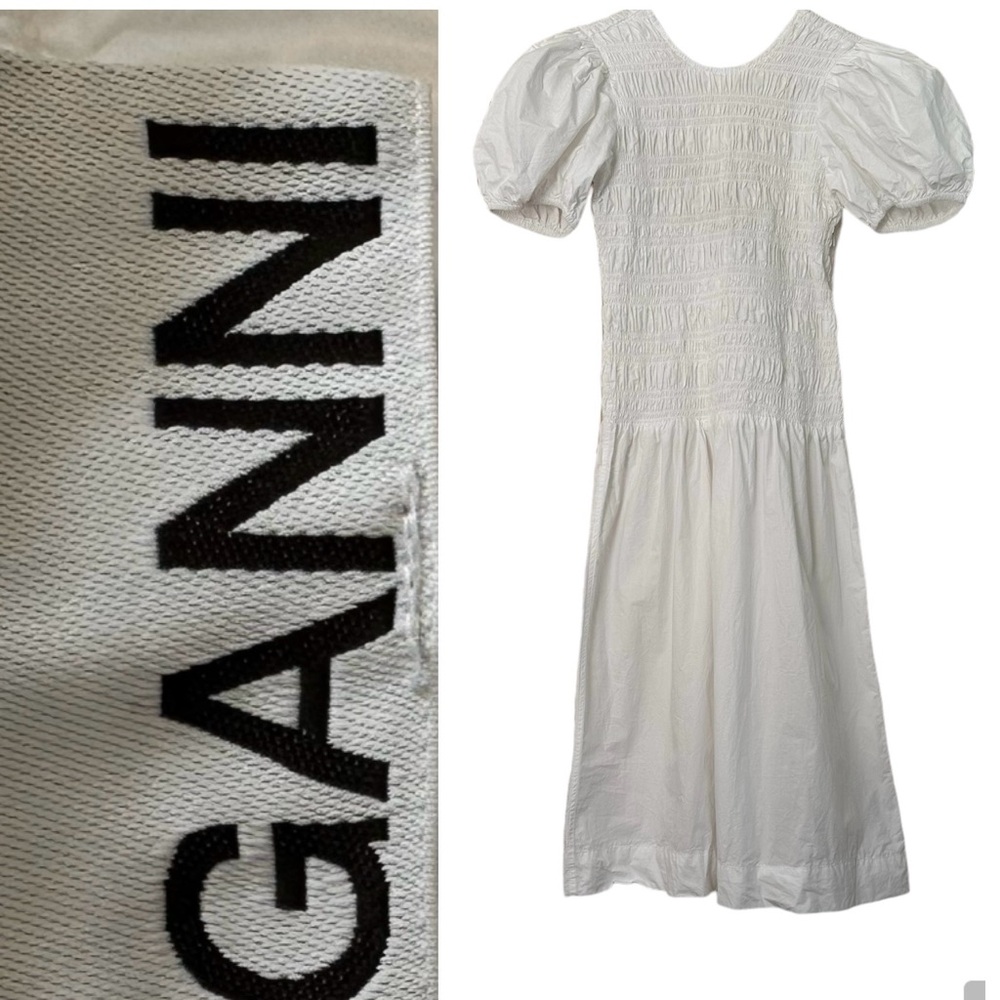 Gianni Dress Smocked Stretchy Bodice White Scoop Back Cotton Size 38/ US 6